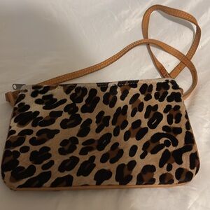 Vintage leopard print pony hair Crossbody with up cycled patch